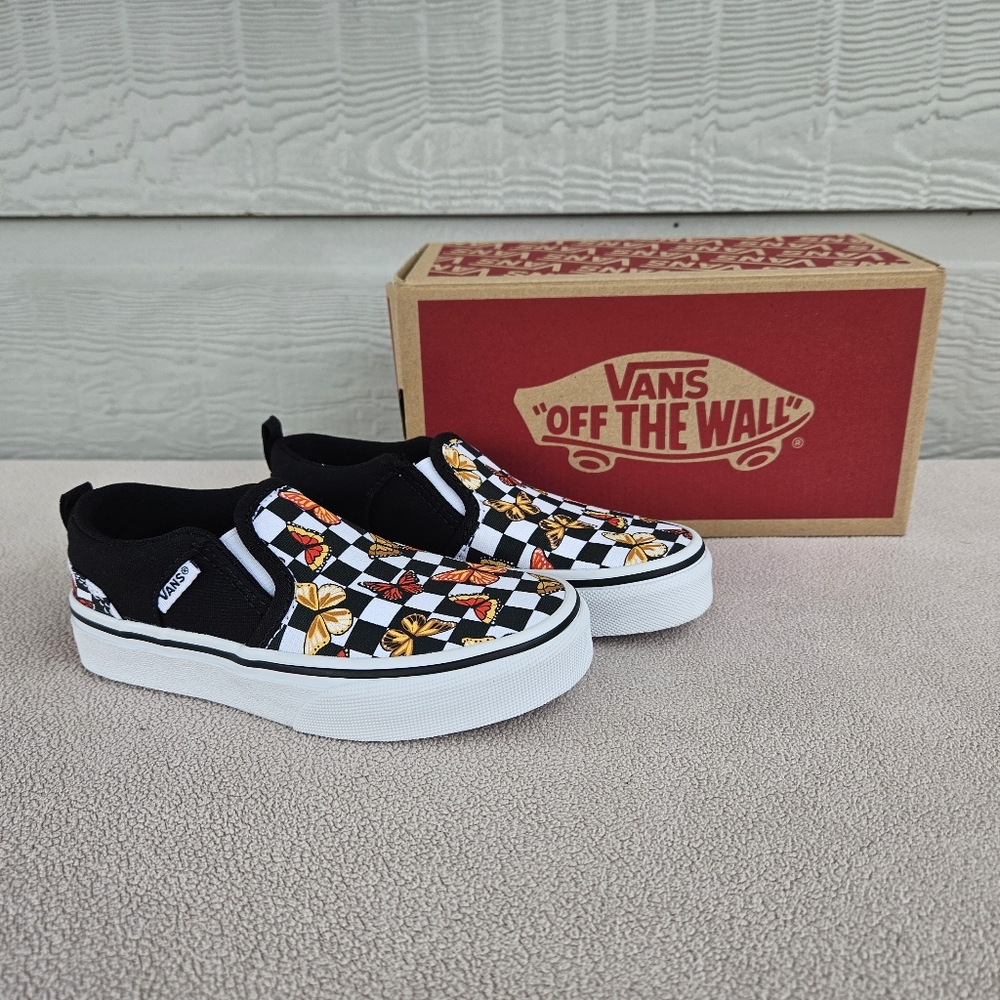 Vans Asher Butterfly Checkerboard Slip On Shoe Toddler SZ 11 Monarch Black